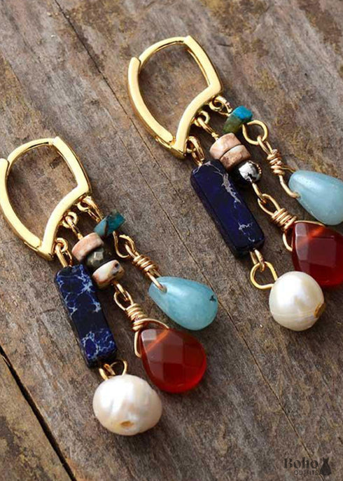 Boho Earrings, Dangle Earrings, Red Ruby Gemstone
