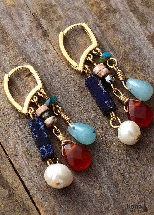 Boho Earrings, Dangle Earrings, Red Ruby Gemstone