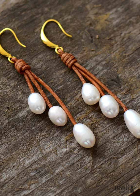Boho Earrings, Dangle Earrings, Rope White Peal