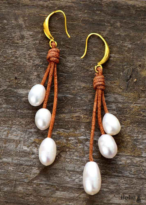 Boho Earrings, Dangle Earrings, Rope White Peal