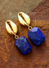 Pendientes bohemios, pendientes colgantes, concha de lapislázuli azul