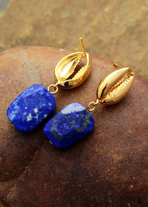 Pendientes bohemios, pendientes colgantes, concha de lapislázuli azul