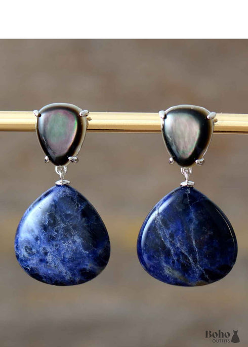 Pendientes bohemios, pendientes colgantes, concha de sodalita