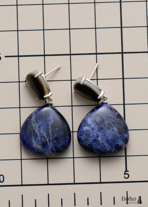 Pendientes bohemios, pendientes colgantes, concha de sodalita