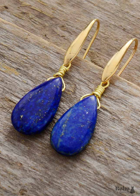 Boho Earrings, Dangle Earrings, Teardrop Blue Lapise