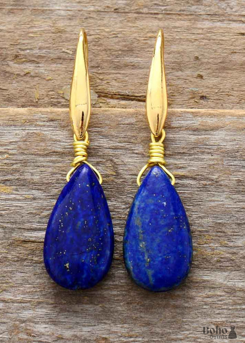Boho Earrings, Dangle Earrings, Teardrop Blue Lapise