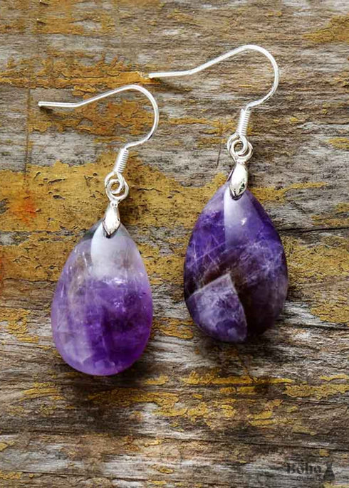 Boho Earrings, Dangle Earrings, Teardrop Purple Amethyst