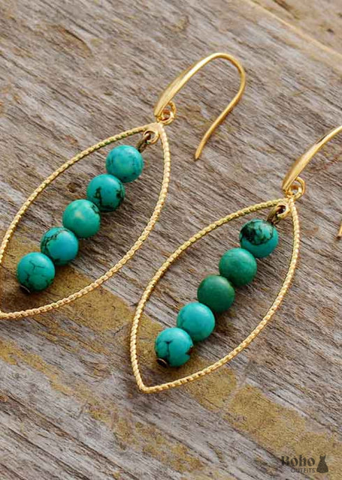 Pendientes bohemios, pendientes colgantes, triple turquesa azul
