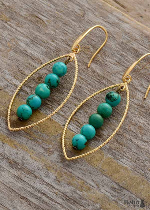 Pendientes bohemios, pendientes colgantes, triple turquesa azul