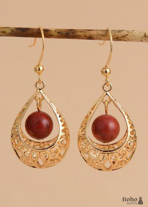 Boho Earrings, Dangle Earrings, Vintage Indian Gold Blue and Red