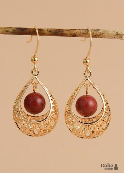 Boho Earrings, Dangle Earrings, Vintage Indian Gold Blue and Red