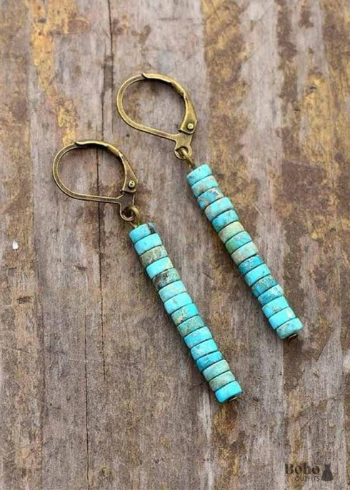 Boho Earrings, Dangle Earrings, Vintage Natural Stone Blue