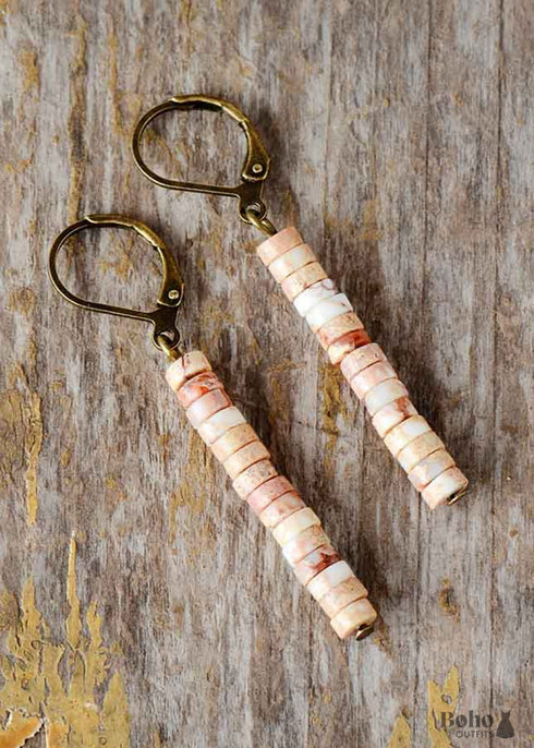 Boho Earrings, Dangle Earrings, Vintage Natural Stone Blue