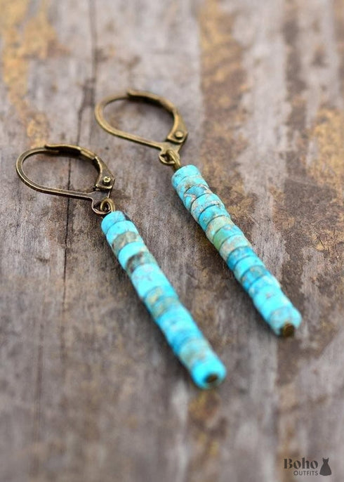 Boho Earrings, Dangle Earrings, Vintage Natural Stone Blue