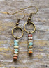 Boho Earrings, Dangle Earrings, Vintage Natural Stone Brown and Pink
