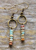 Boho Earrings, Dangle Earrings, Vintage Natural Stone Brown and Pink