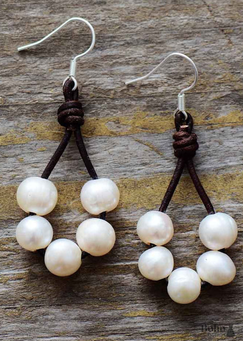 Pendientes bohemios, pendientes colgantes, perla bohemia blanca