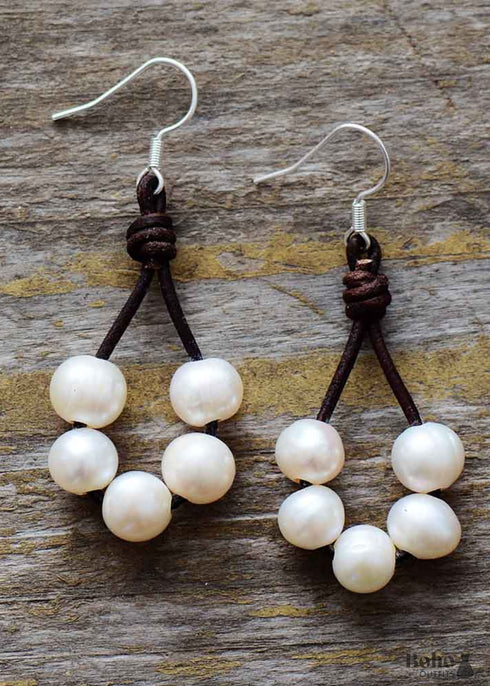 Pendientes bohemios, pendientes colgantes, perla bohemia blanca