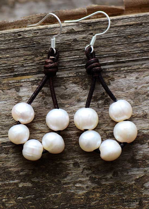 Pendientes bohemios, pendientes colgantes, perla bohemia blanca