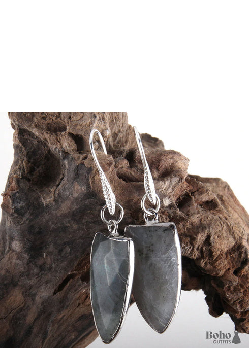 Boho Earrings, RH Dangle Earrings, Black Amazonite