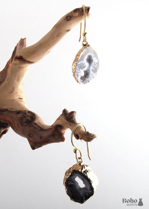 Pendientes bohemios, pendientes colgantes RH, piedra negra