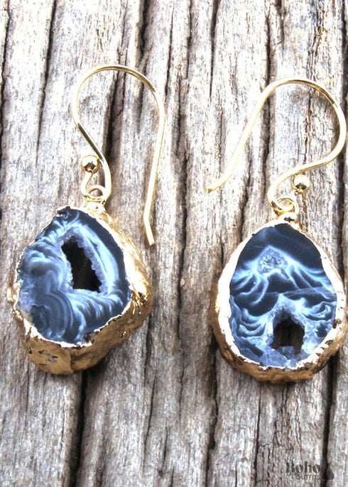 Pendientes bohemios, pendientes colgantes RH, piedra negra