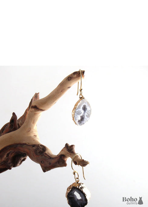 Pendientes bohemios, pendientes colgantes RH, piedra negra