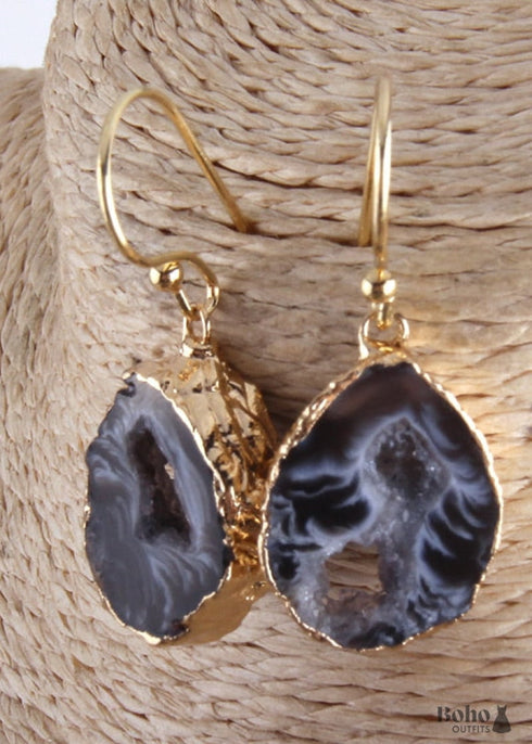 Pendientes bohemios, pendientes colgantes RH, piedra negra
