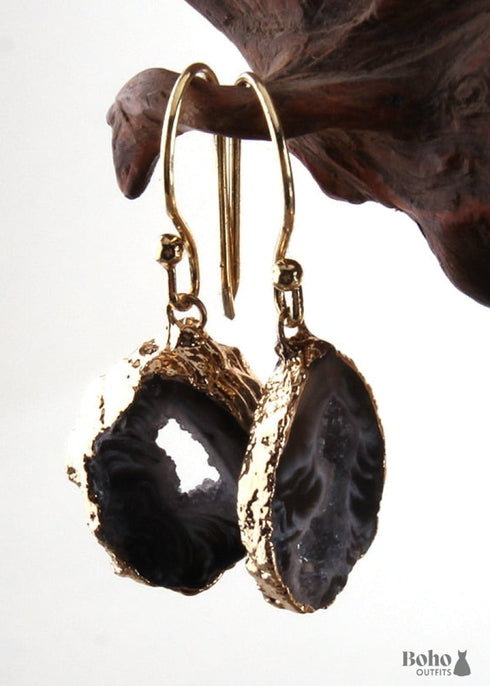 Pendientes bohemios, pendientes colgantes RH, piedra negra