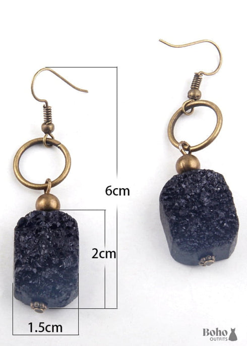 Pendientes bohemios, pendientes colgantes RH, drusa en negro, blanco y morado