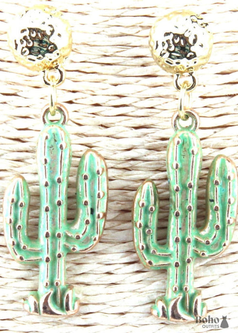 Pendientes bohemios, pendientes colgantes RH, cactus verde