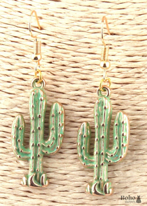 Pendientes bohemios, pendientes colgantes RH, cactus verde
