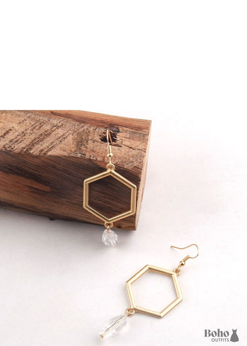 Pendientes bohemios, pendientes colgantes RH, bucle hexagonal
