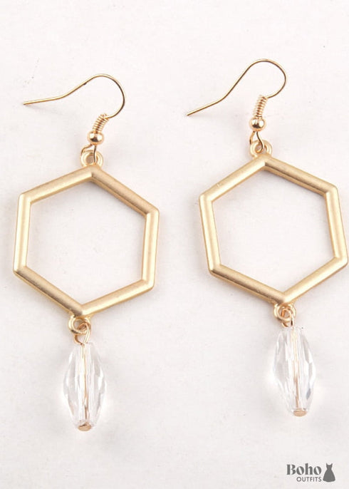 Pendientes bohemios, pendientes colgantes RH, bucle hexagonal
