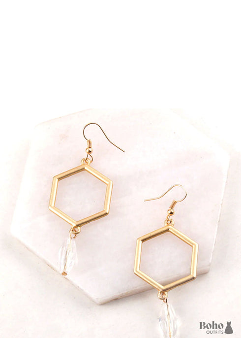 Pendientes bohemios, pendientes colgantes RH, bucle hexagonal