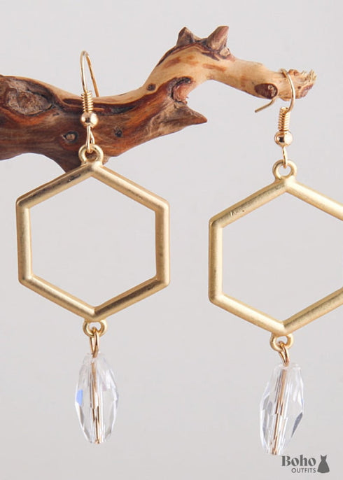 Pendientes bohemios, pendientes colgantes RH, bucle hexagonal