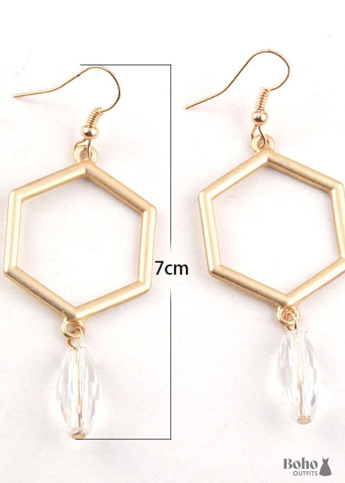 Pendientes bohemios, pendientes colgantes RH, bucle hexagonal