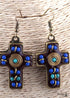 Pendientes bohemios, pendientes colgantes RH, cruz de metal roja y azul
