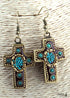 Pendientes bohemios, pendientes colgantes RH, cruz de metal roja y azul