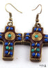 Pendientes bohemios, pendientes colgantes RH, cruz de metal roja y azul