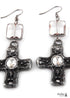 Pendientes bohemios, pendientes colgantes RH, cruz de metal plateado