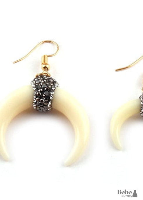 Pendientes bohemios, pendientes colgantes RH, luna de cuerno blanco