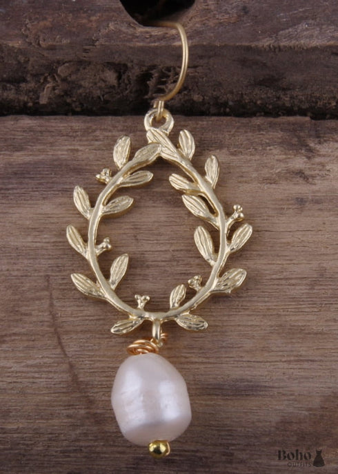 Pendientes bohemios, pendientes colgantes RH, color oliva perla blanca