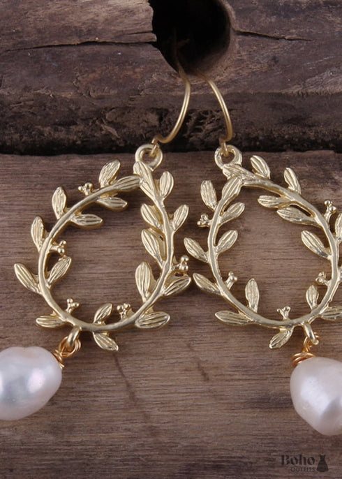 Pendientes bohemios, pendientes colgantes RH, color oliva perla blanca