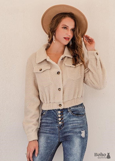 Chaqueta cálida de piel sintética estilo bohemio