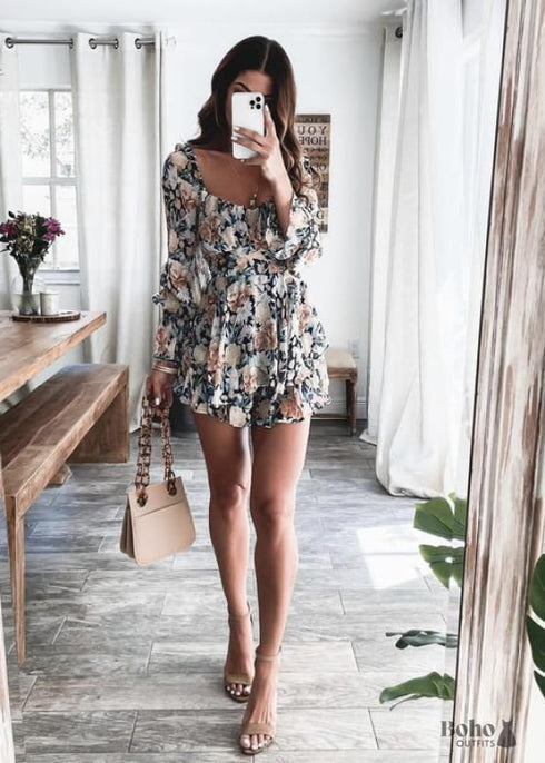 Boho Floral Backless Long Sleeve Jumpsuit Mia