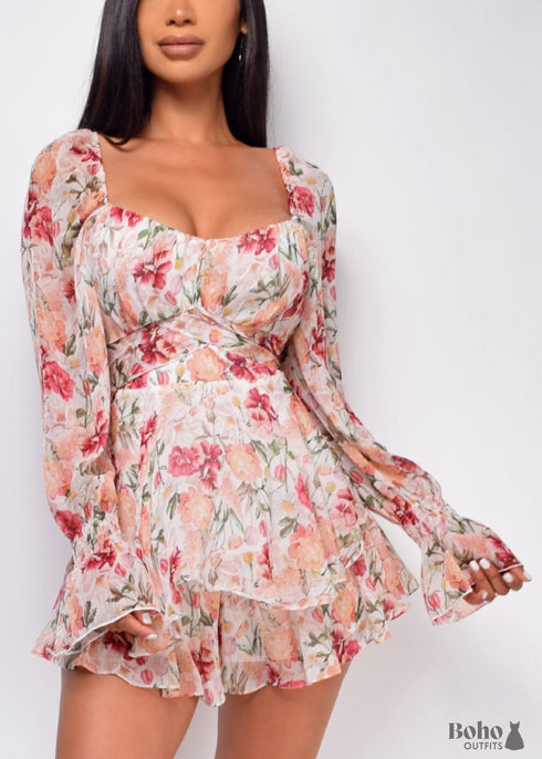 Boho Floral Backless Long Sleeve Jumpsuit Mia
