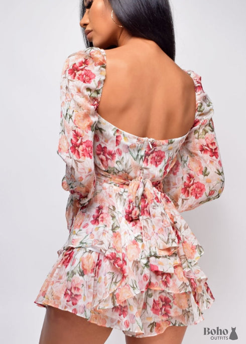 Boho Floral Backless Long Sleeve Jumpsuit Mia