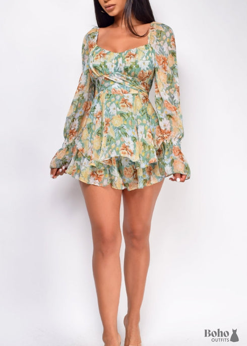 Boho Floral Backless Long Sleeve Jumpsuit Mia