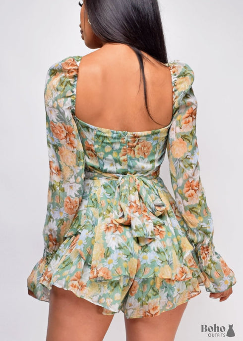 Boho Floral Backless Long Sleeve Jumpsuit Mia